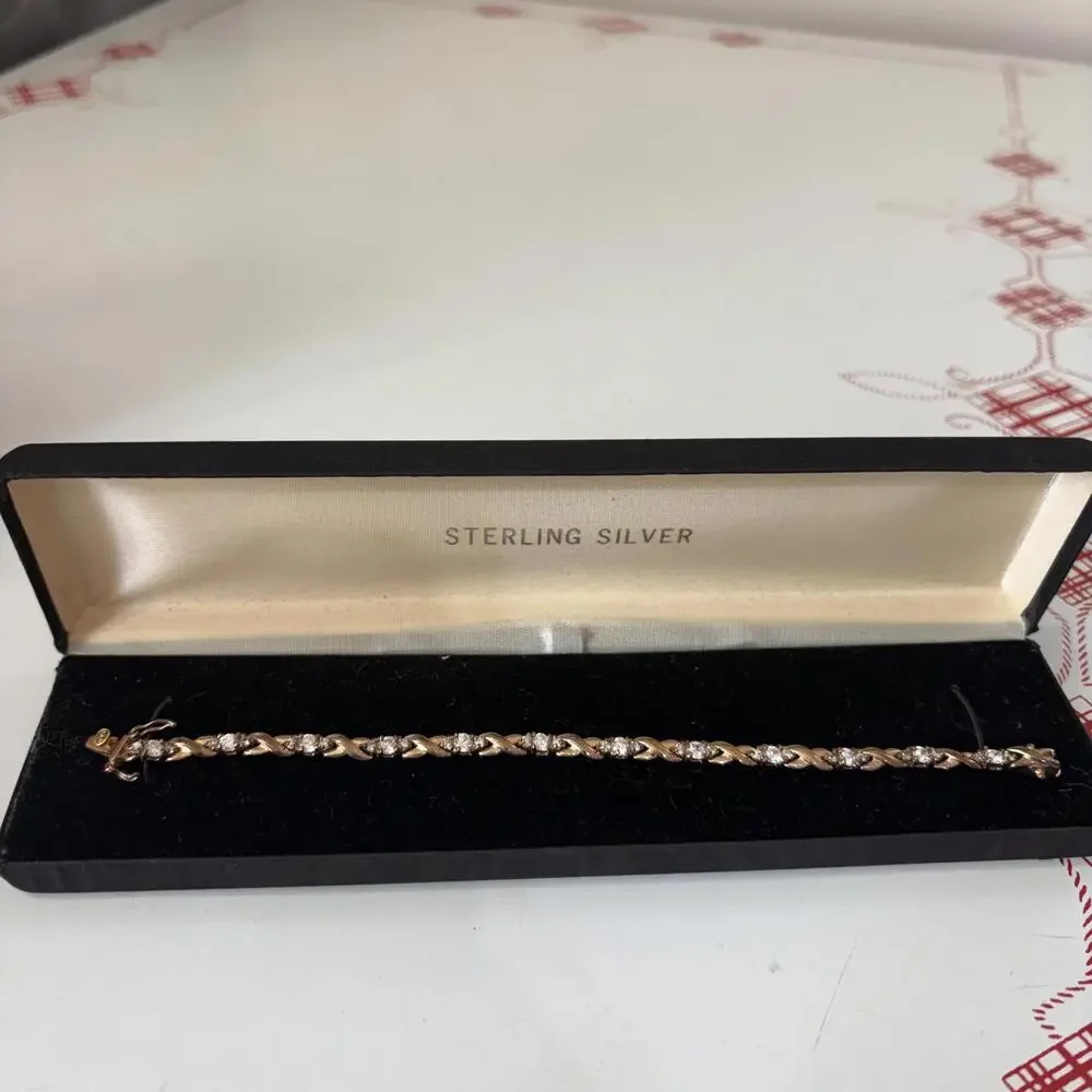 Vtg Vermeil sterling & clear tourmaline tennis bracelet - Picture 2 of 4